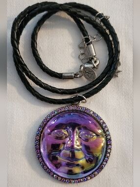 Kirks Folly Purple Iridescent Moon Face Pendant Necklace